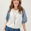 Relaxed Fit Denim Puff Sleeve Knit Top