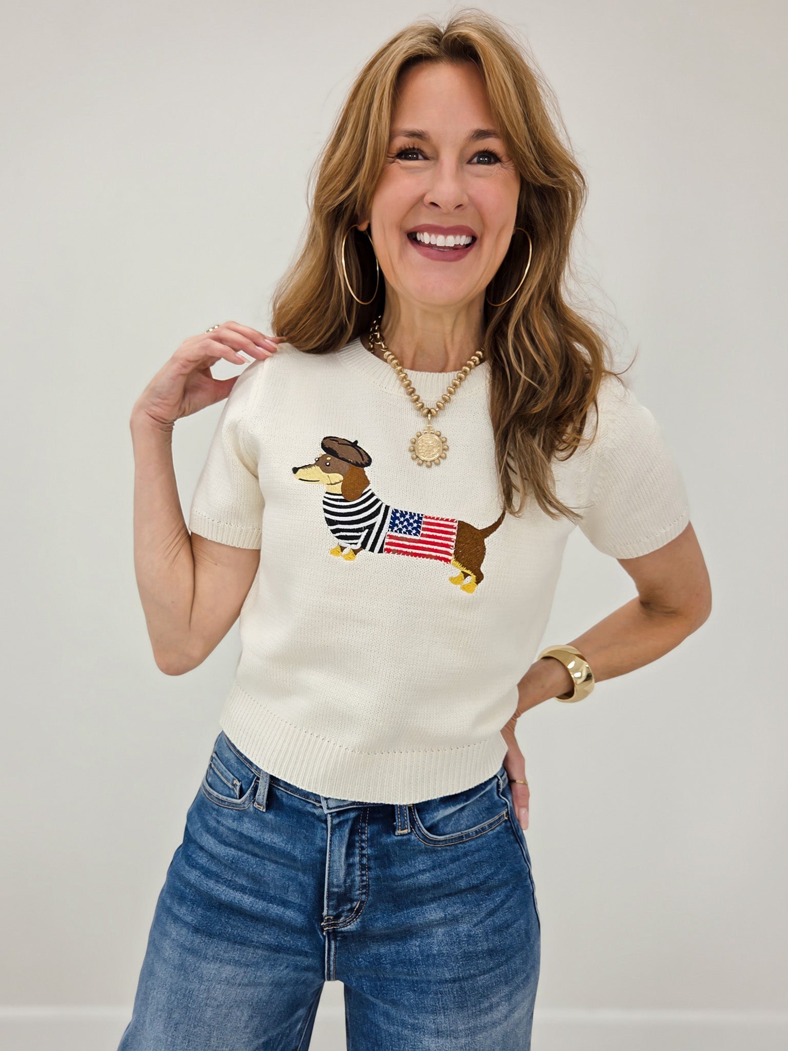 Dachshund 4th Of July Embroidered Sweater