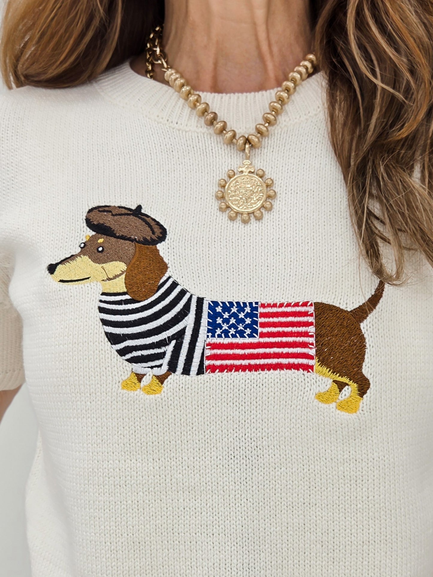 Dachshund 4th Of July Embroidered Sweater