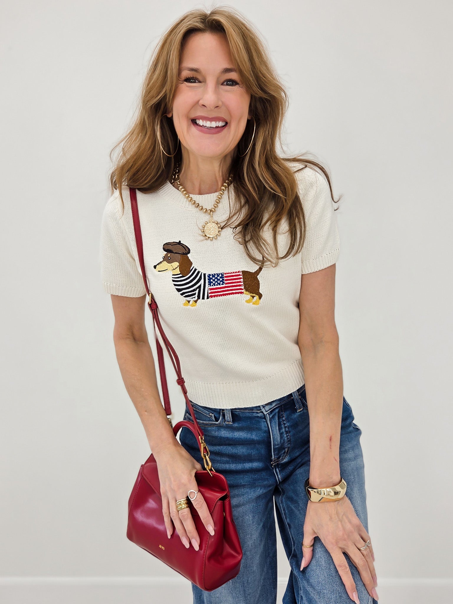 Dachshund 4th Of July Embroidered Sweater