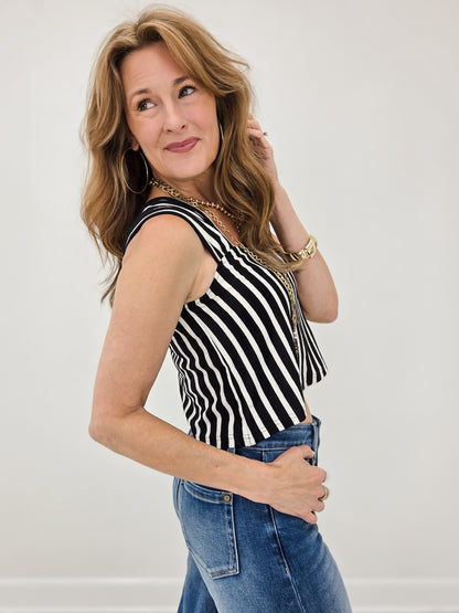 Sleeveless Striped Printed Top