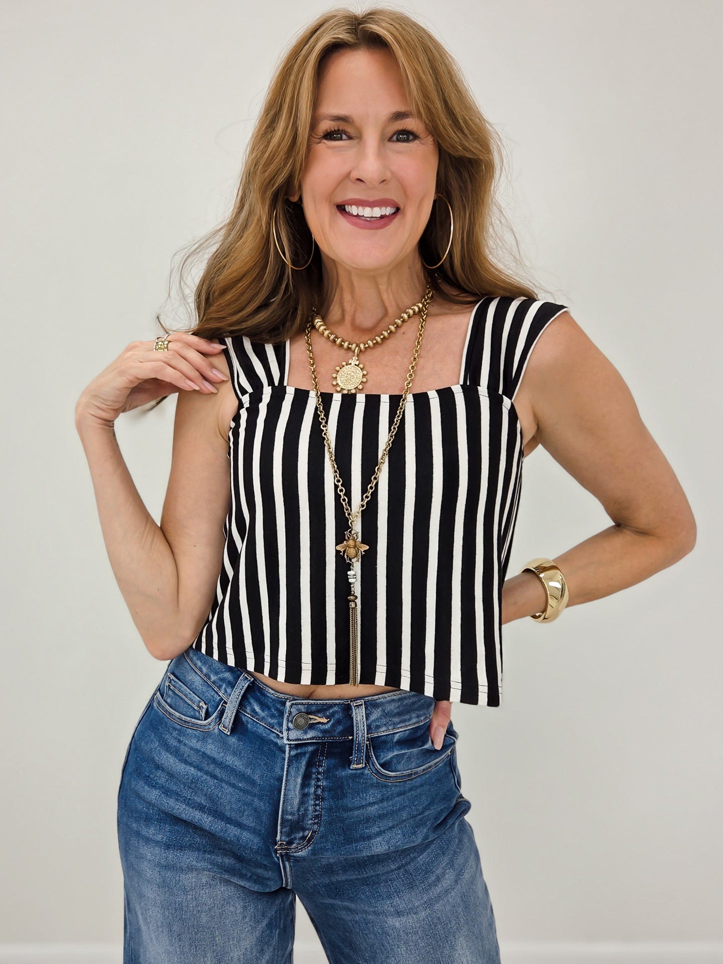 Sleeveless Striped Printed Top