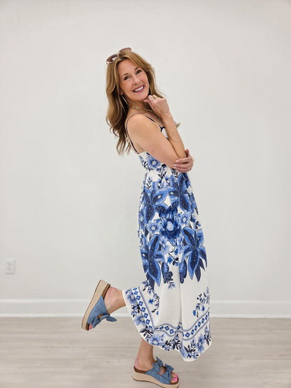 Floral Pattern Spaghetti Strap Midi Dress