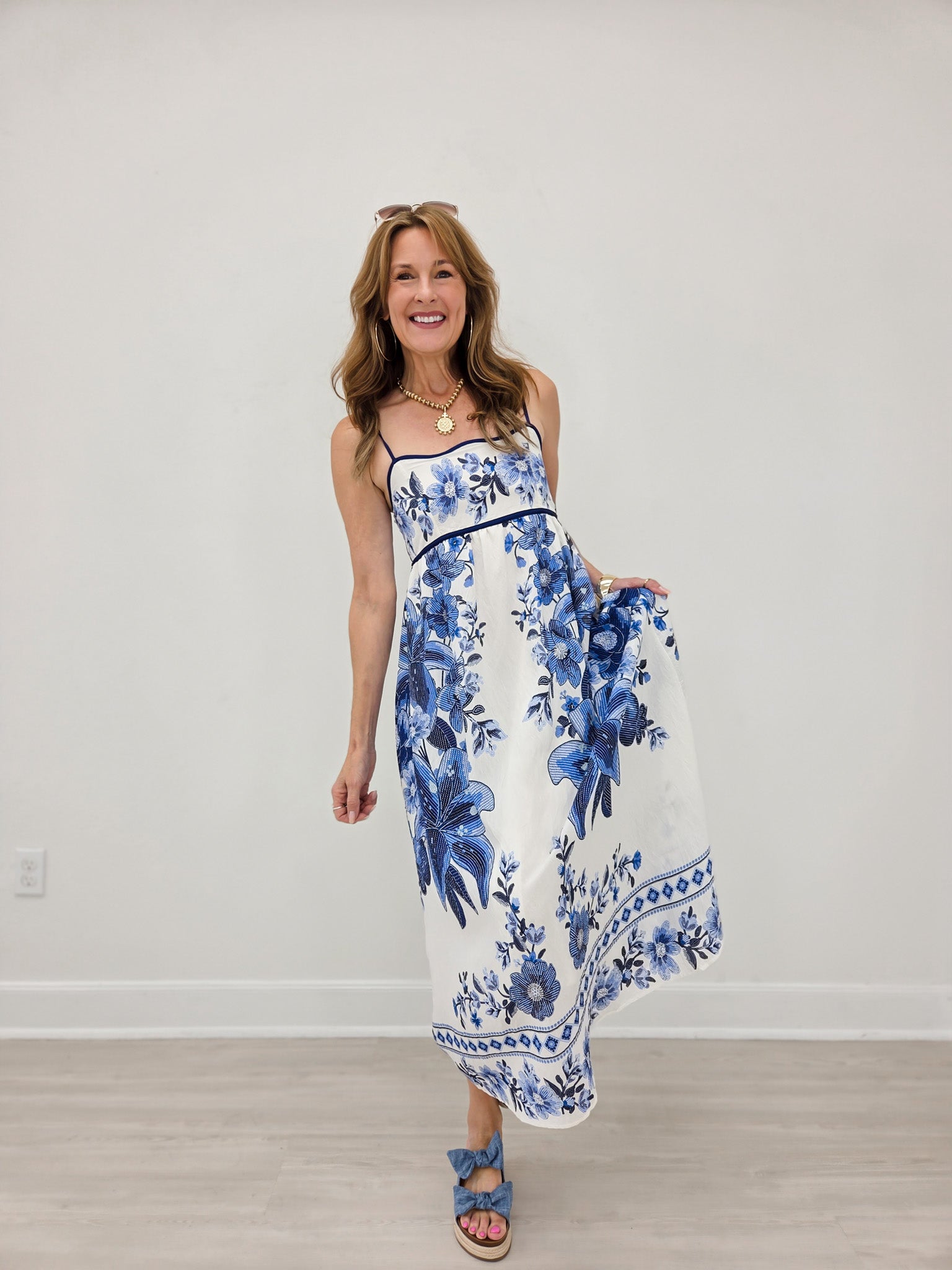 Floral Pattern Spaghetti Strap Midi Dress