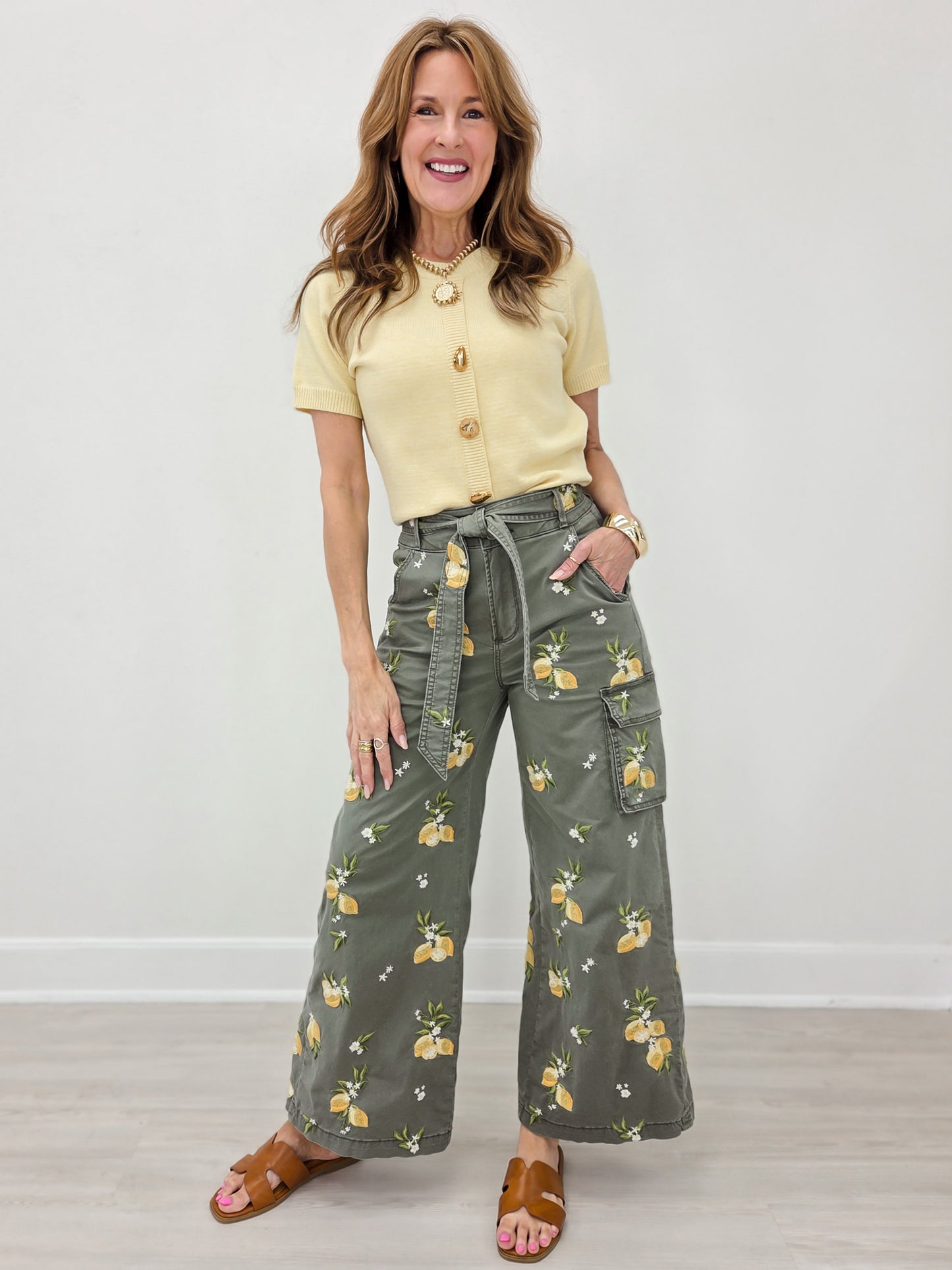 Driftwood Wide Leg Cargo Olivia Limoncello Pants