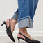 Woven Slingback Pointed Toe Kitten Heels in Black