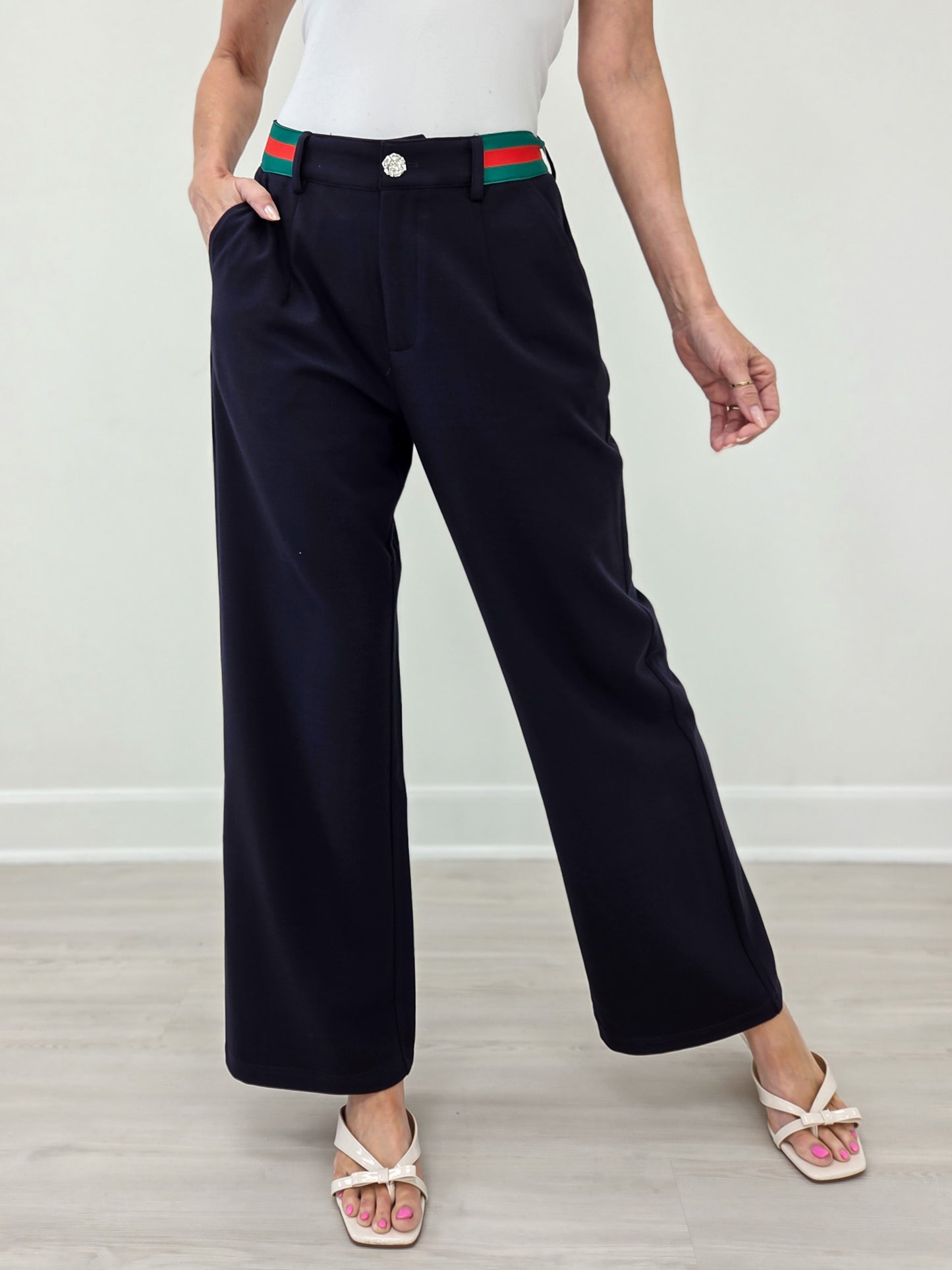Color Rib Band Accent Dressy Slacks