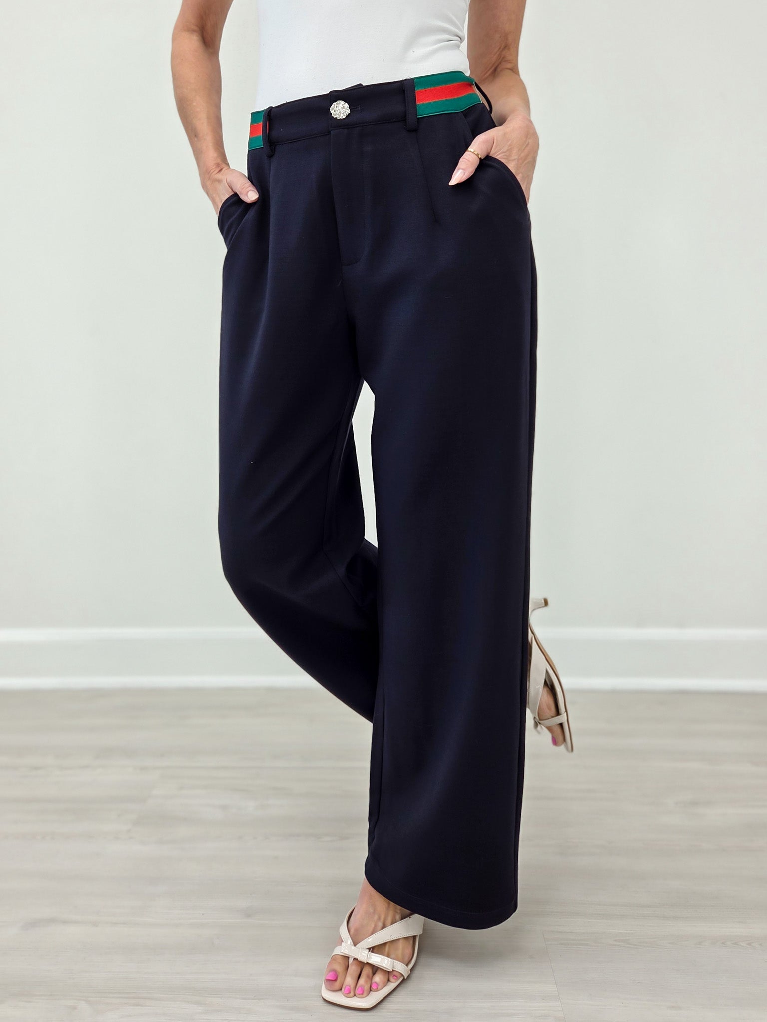 Color Rib Band Accent Dressy Slacks