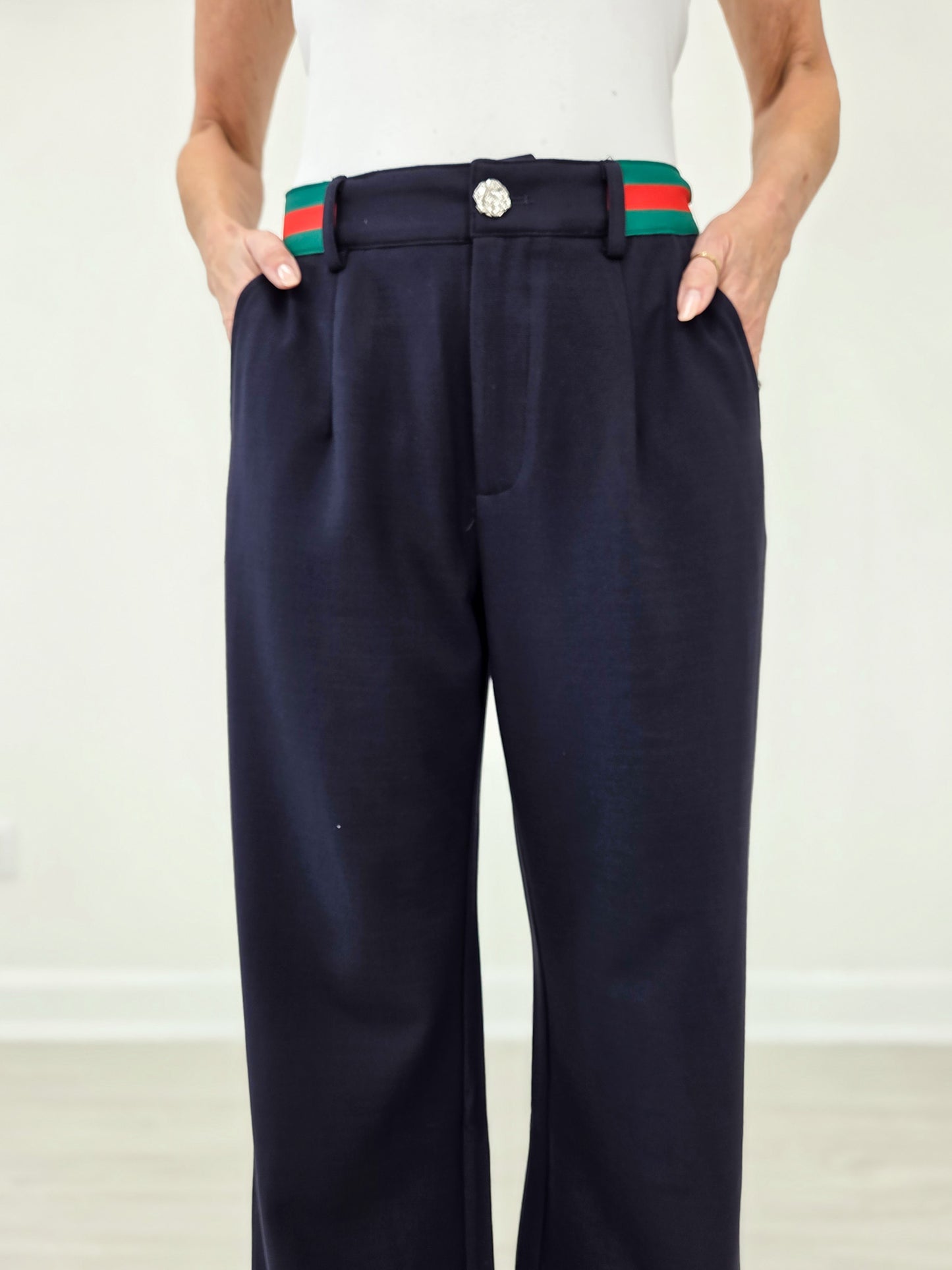 Color Rib Band Accent Dressy Slacks