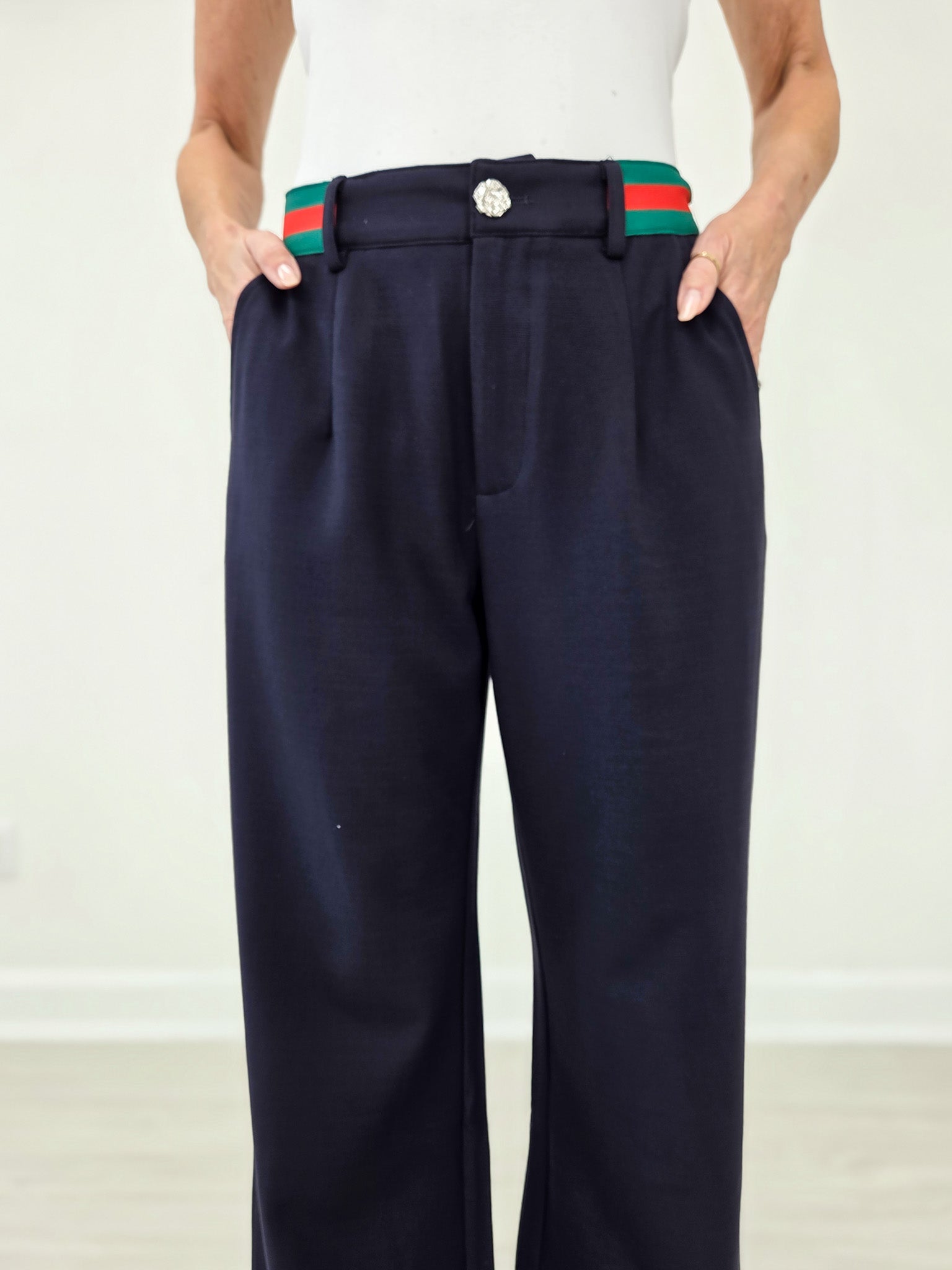 Color Rib Band Accent Dressy Slacks