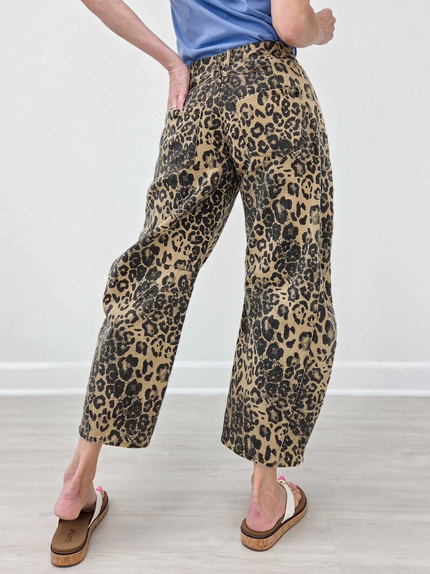 Leopard Print Mid-Rise Barrel Twill Pants