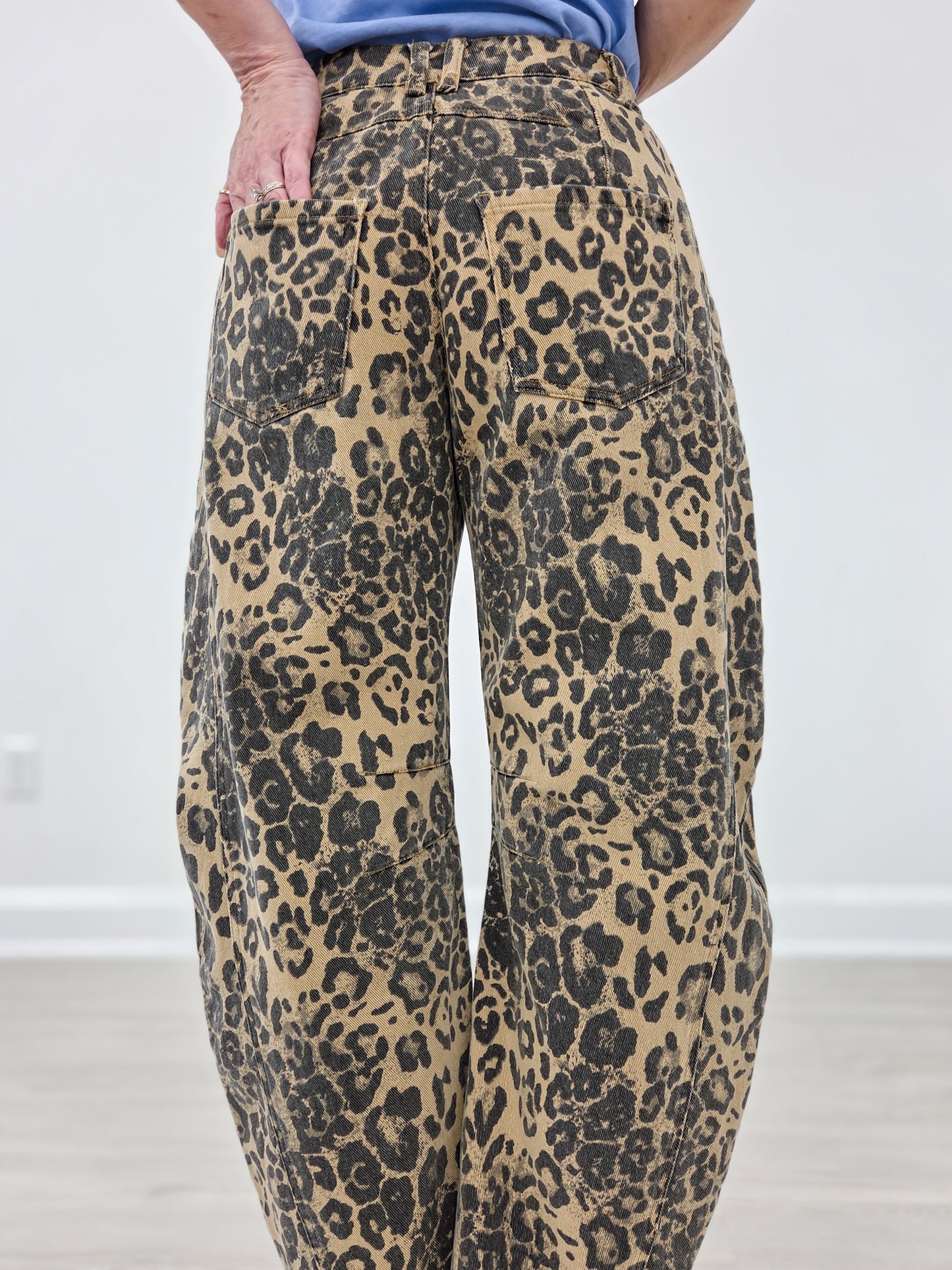 Leopard Print Mid-Rise Barrel Twill Pants