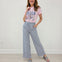 Mid Rise WHITE and NAVY Checkered Print Straight Leg Pants