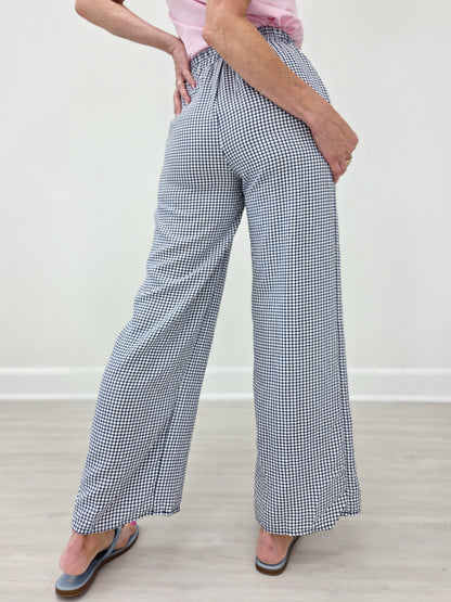 Mid Rise WHITE and NAVY Checkered Print Straight Leg Pants