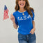 USA Stitched Lettering Color Trim Puff Sleeve Top
