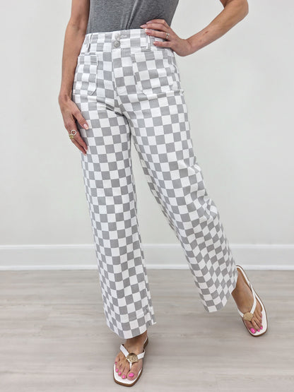 Mica Denim High-Rise Wide Leg Ankle Chess Print Jeans