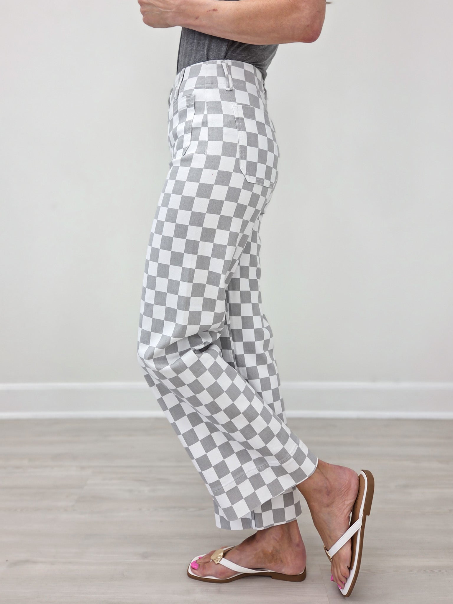 Mica Denim High-Rise Wide Leg Ankle Chess Print Jeans