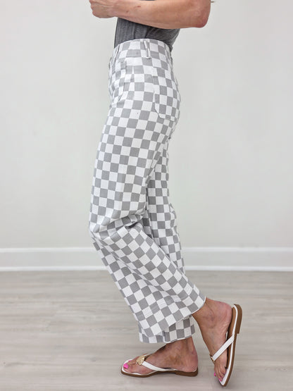 Mica Denim High-Rise Wide Leg Ankle Chess Print Jeans
