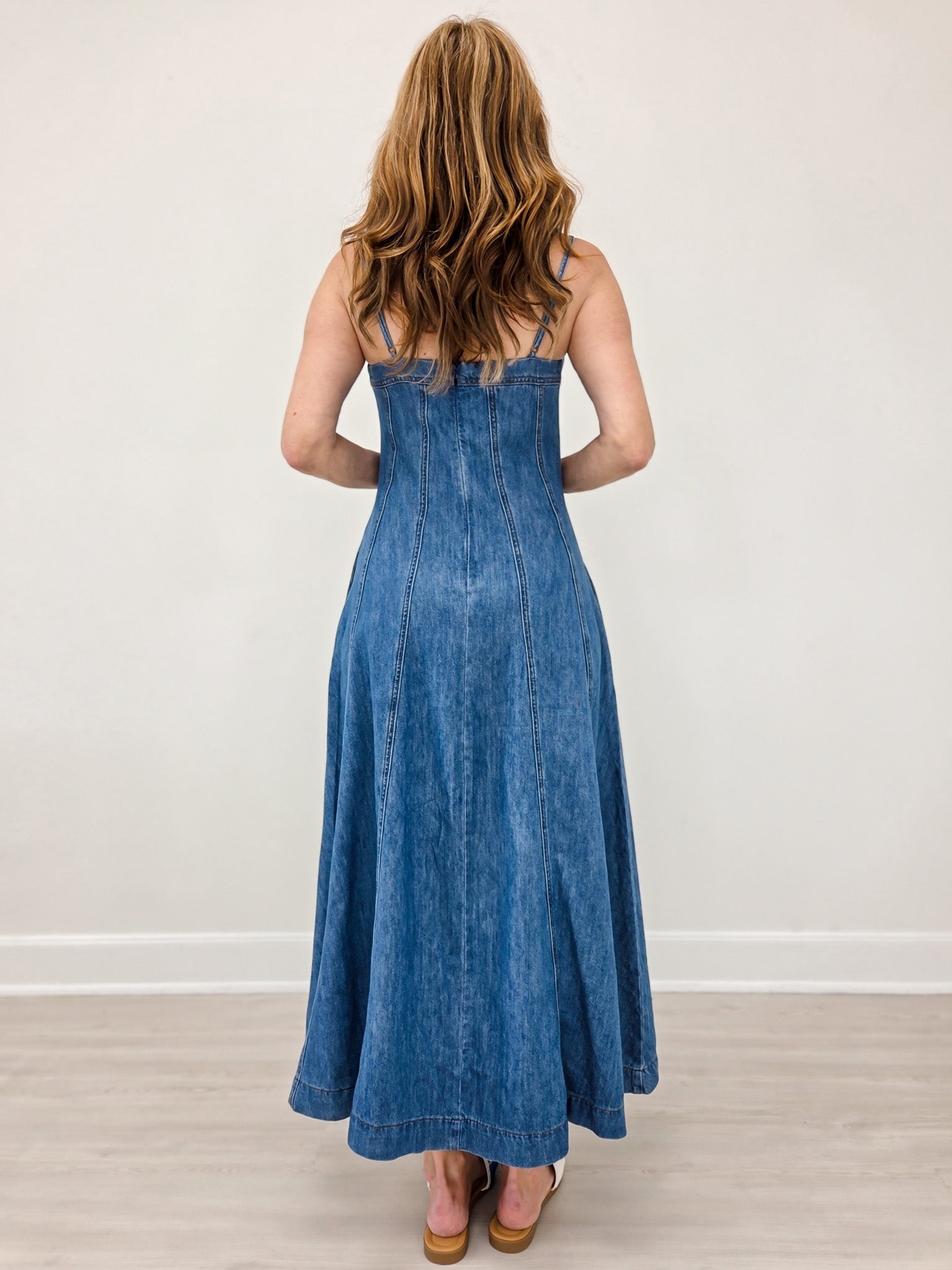 Paneled Maxi Washed Denim Dress