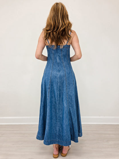 Paneled Maxi Washed Denim Dress