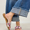 Beaded Cherry Embroidered Flat Slide Sandals
