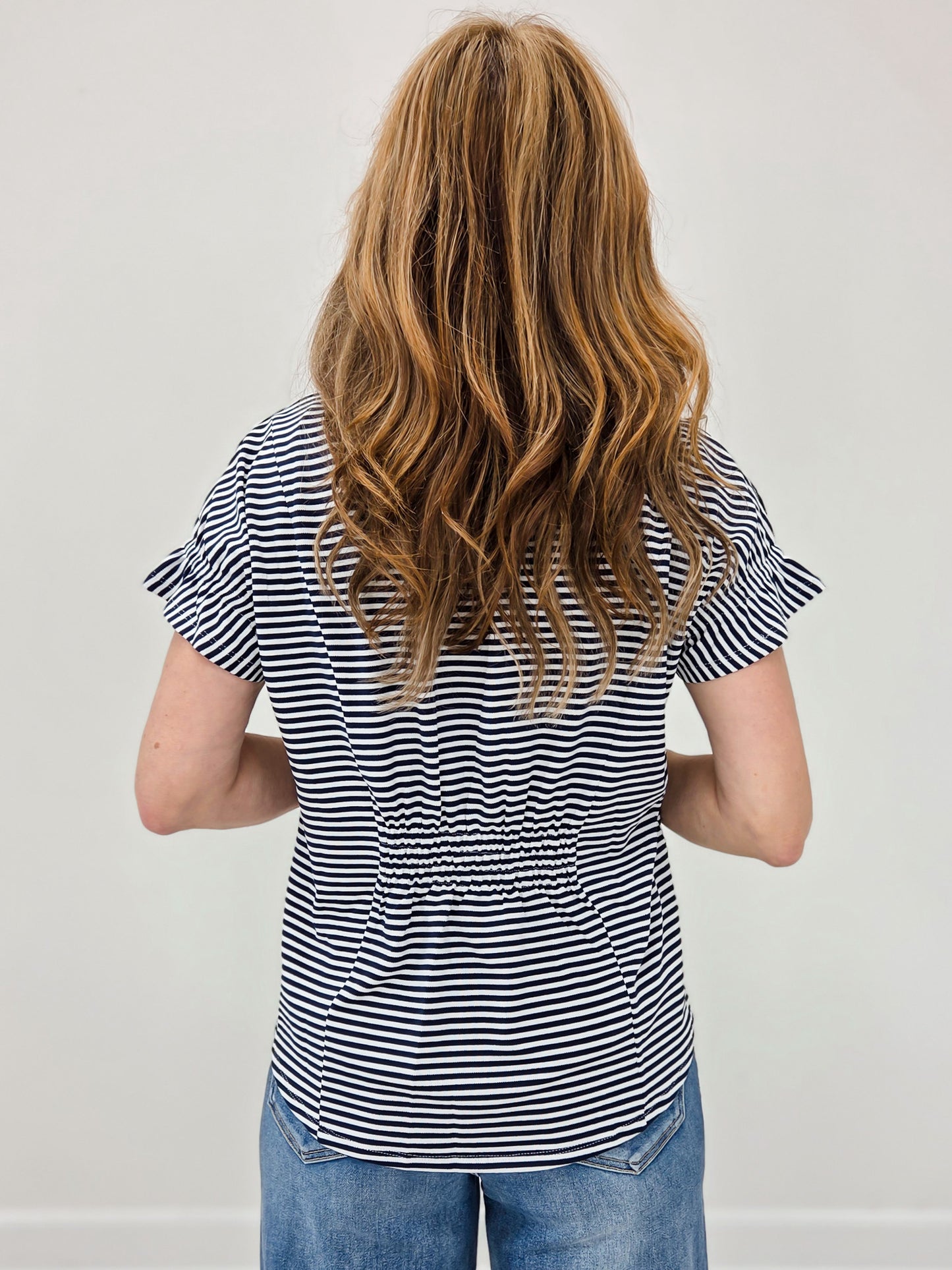 Short Sleeve Drop Shoulder Smocked Back Top