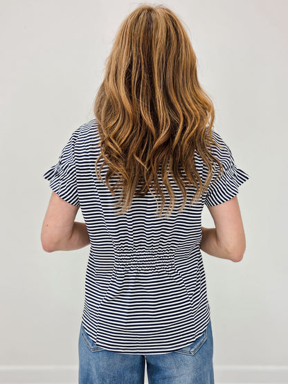 Short Sleeve Drop Shoulder Smocked Back Top