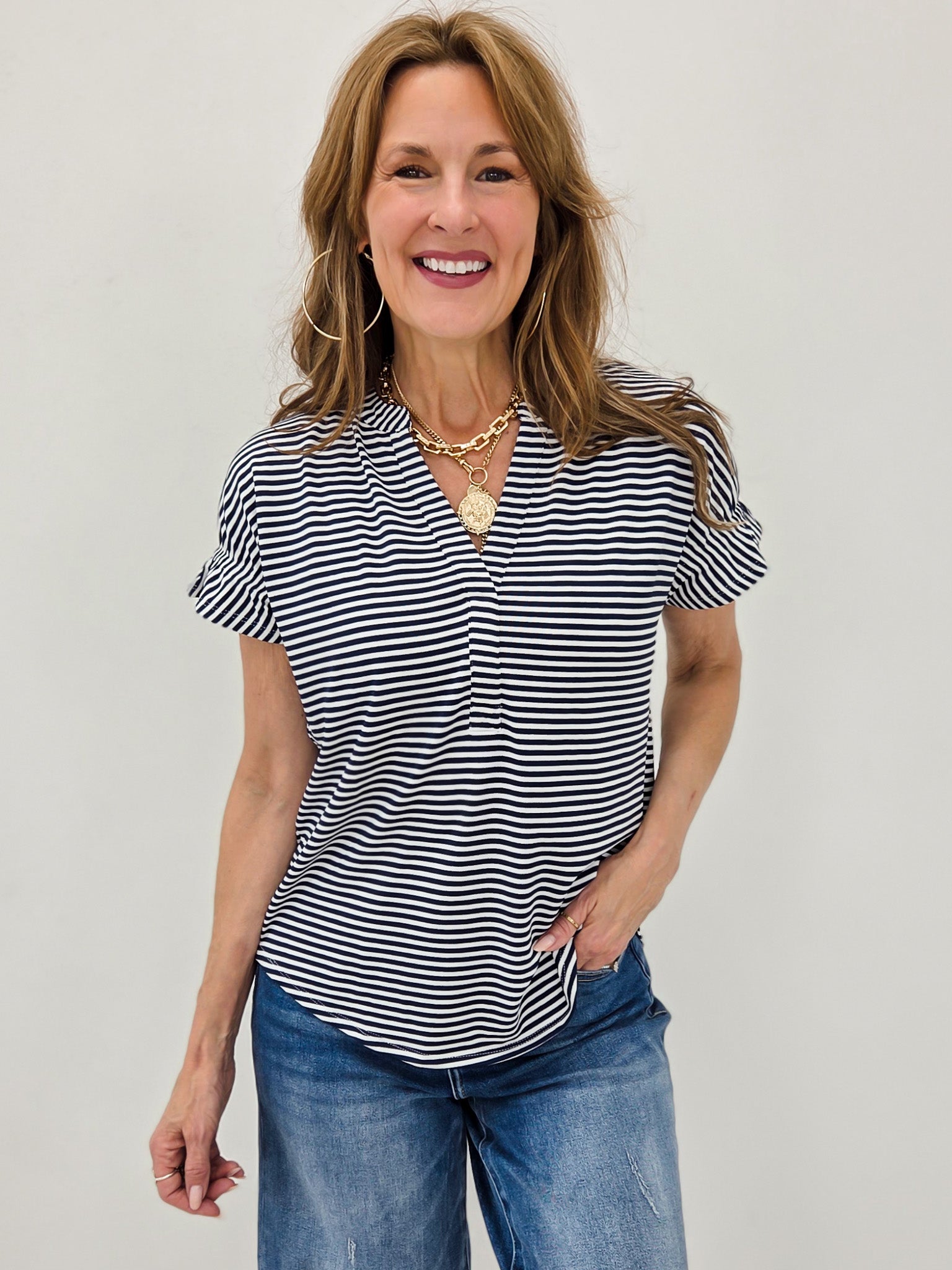 Short Sleeve Drop Shoulder Smocked Back Top