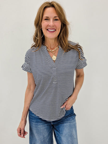 Short Sleeve Drop Shoulder Smocked Back Top