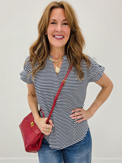 Short Sleeve Drop Shoulder Smocked Back Top