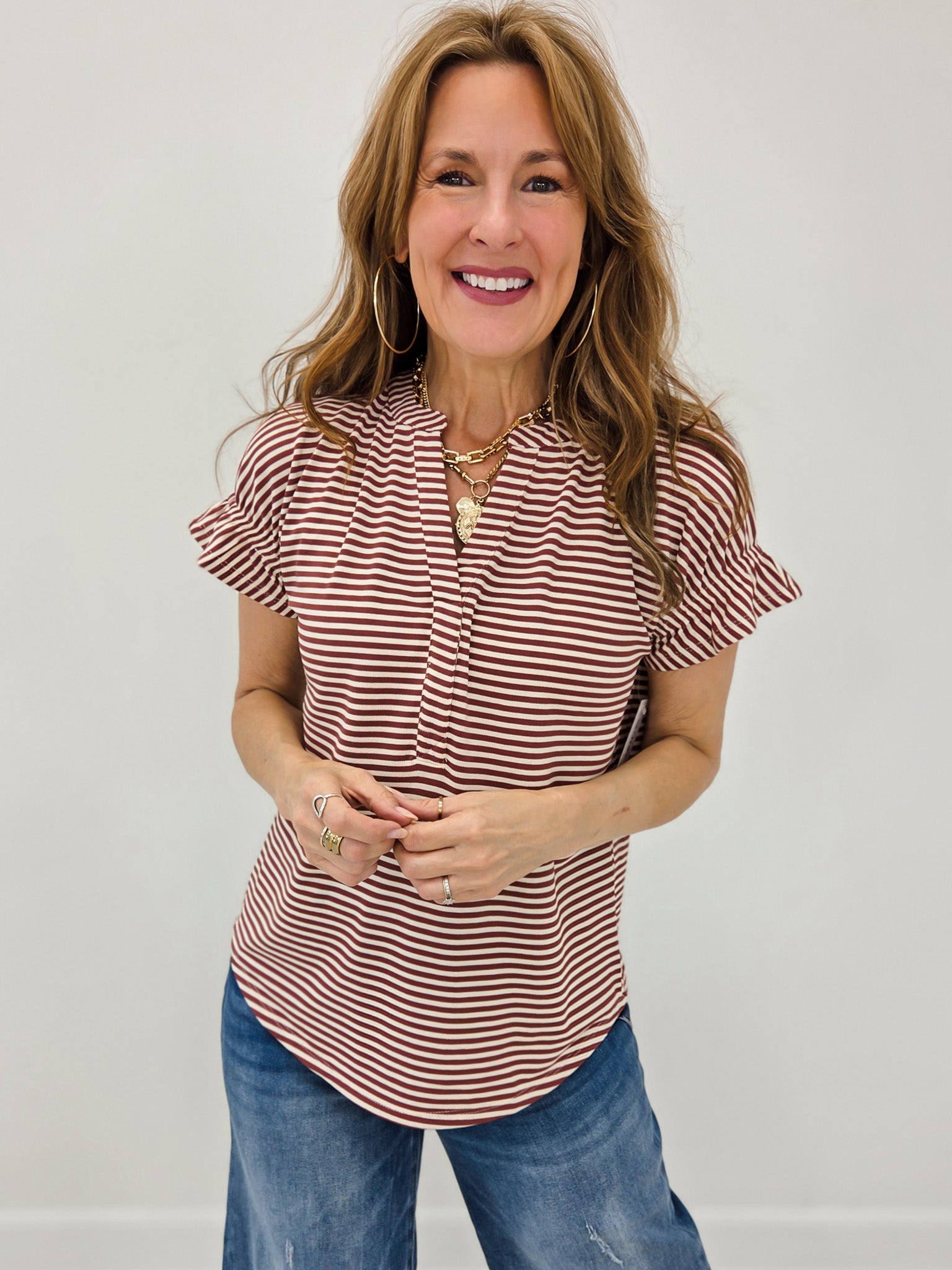 Short Sleeve Drop Shoulder Smocked Back Top