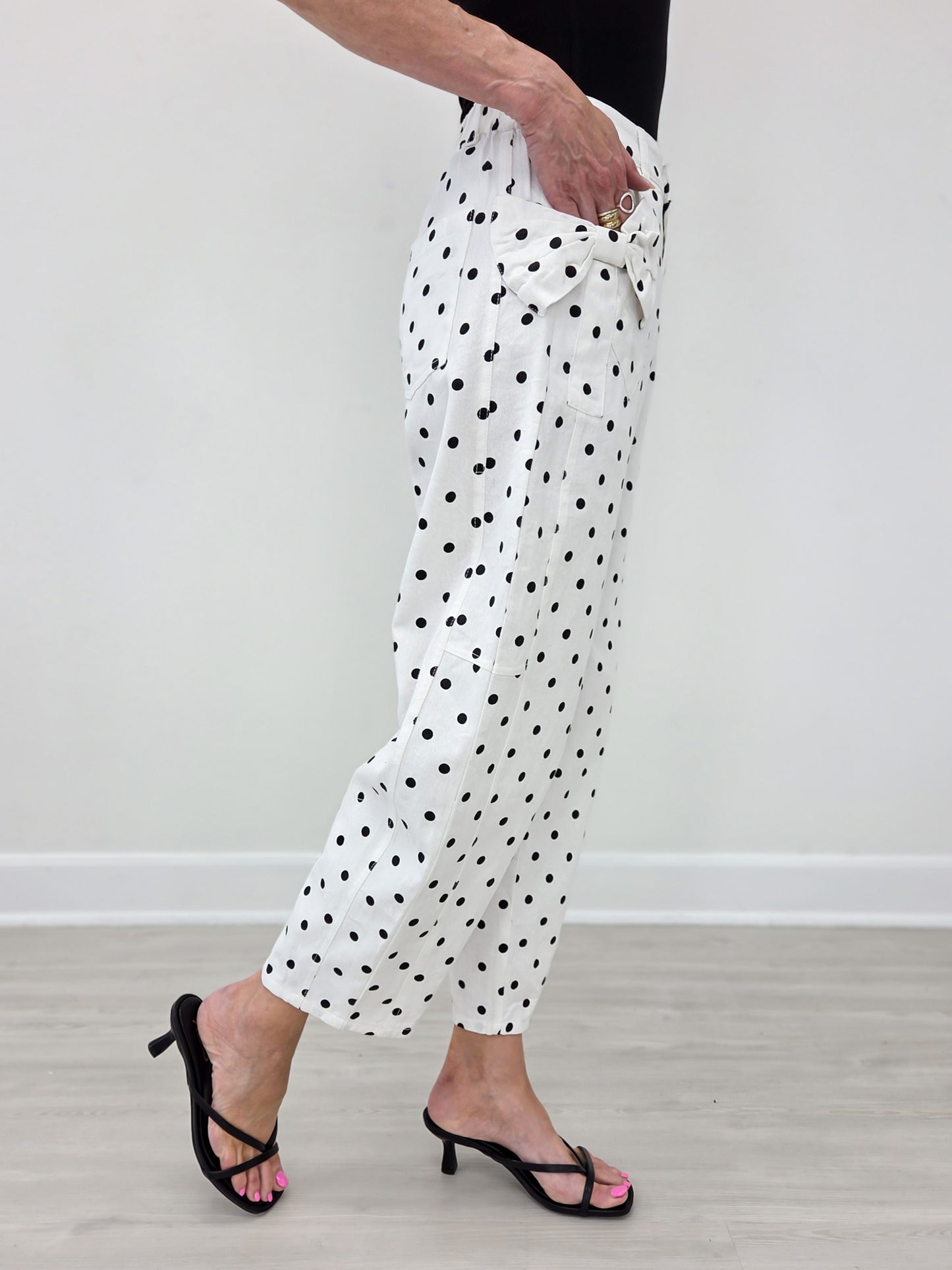 Hi-Rise Printed Denim with Polka Dot Pants in White