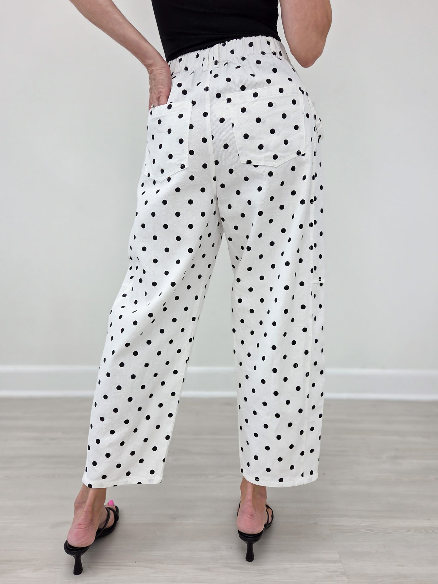Hi-Rise Printed Denim with Polka Dot Pants in White