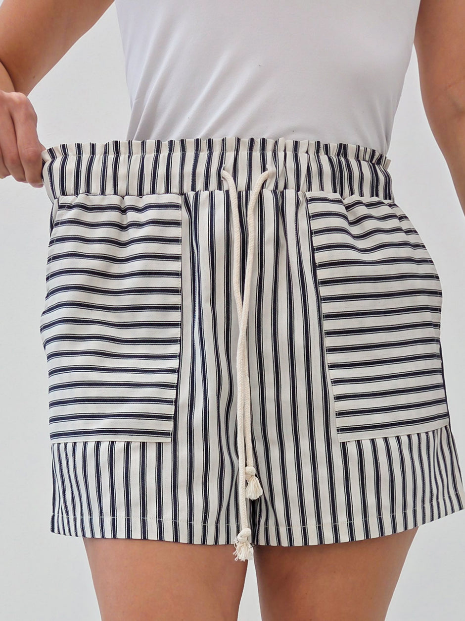 Striped Cotton Paperbag Shorts