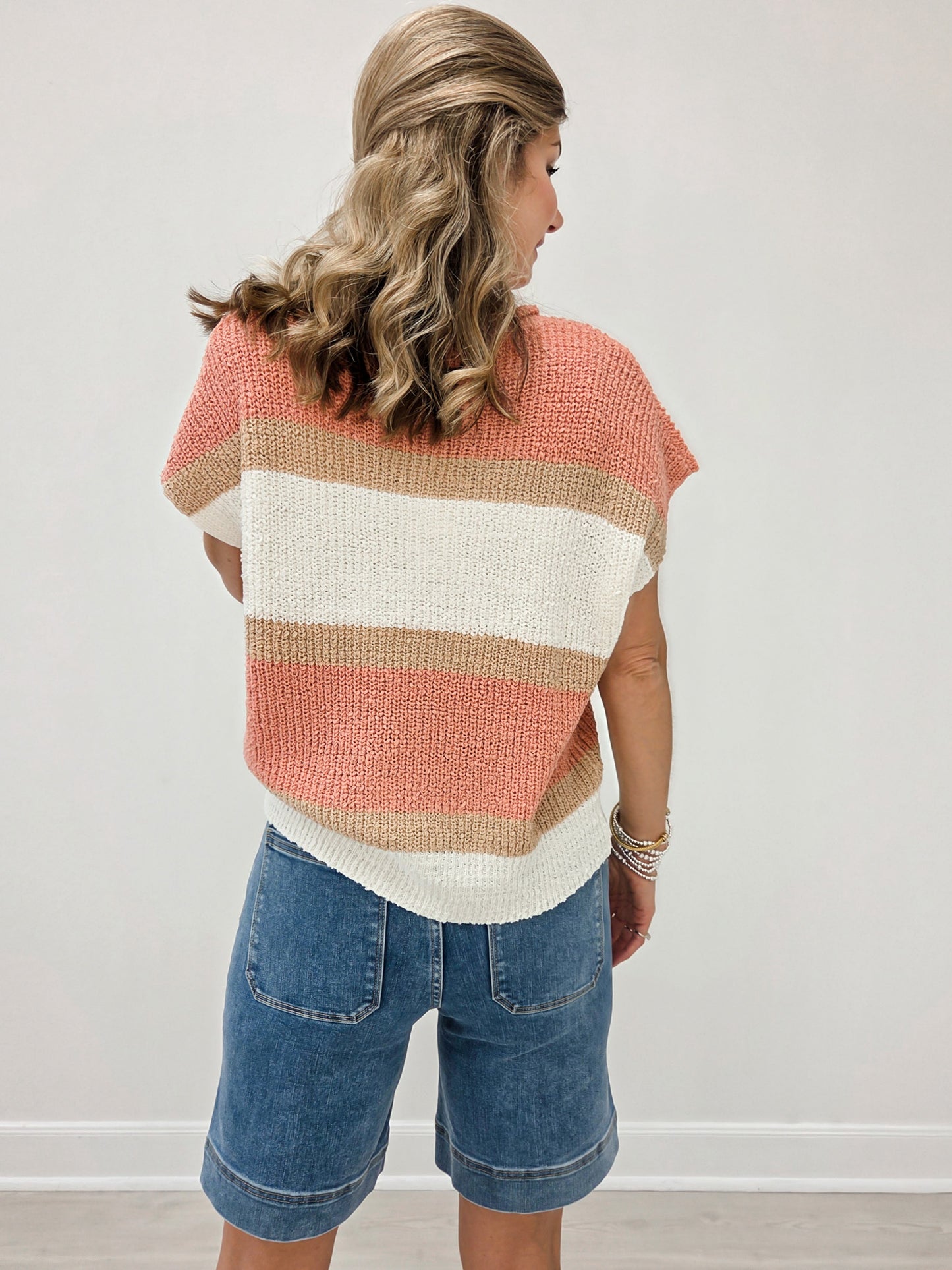 Low Gauge Color Block Sweater Top