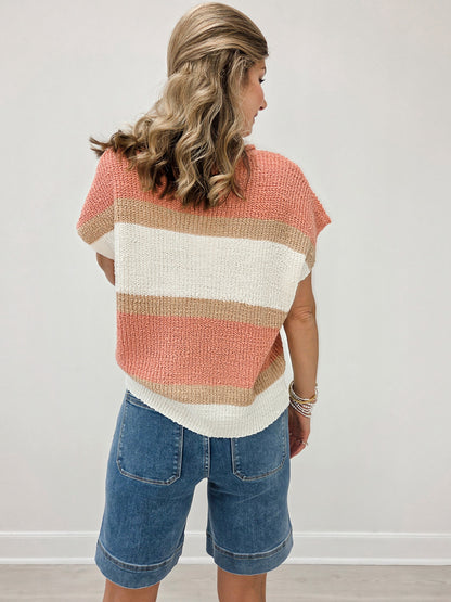 Low Gauge Color Block Sweater Top