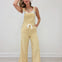 Solid Denim Wide Leg Overall With Drawstring