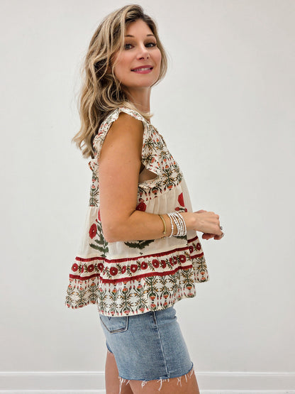 Short Sleeve Boho V-Neck Top