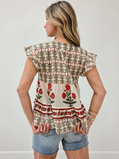 Short Sleeve Boho V-Neck Top