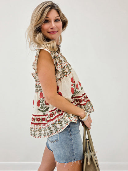 Short Sleeve Boho V-Neck Top
