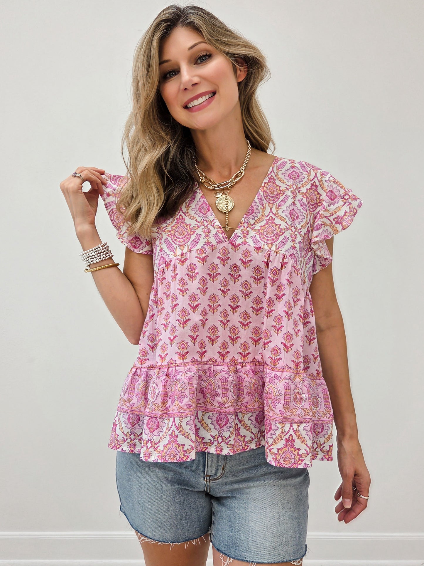 Short Sleeve Boho V-Neck Top