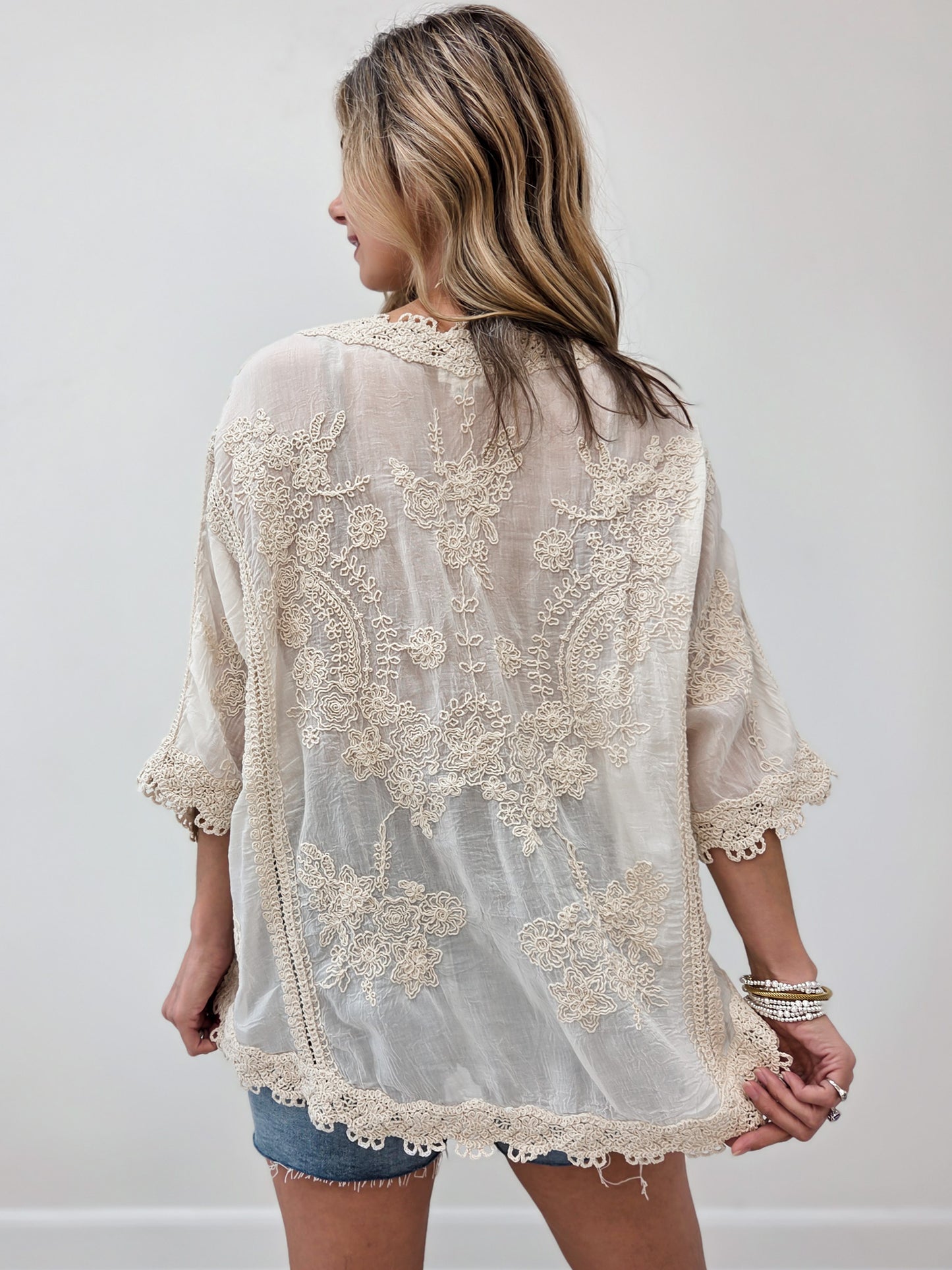 Relaxed Linen Blend Embroidered Top