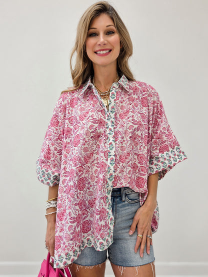 Vintage Inspired Floral Button Down Top