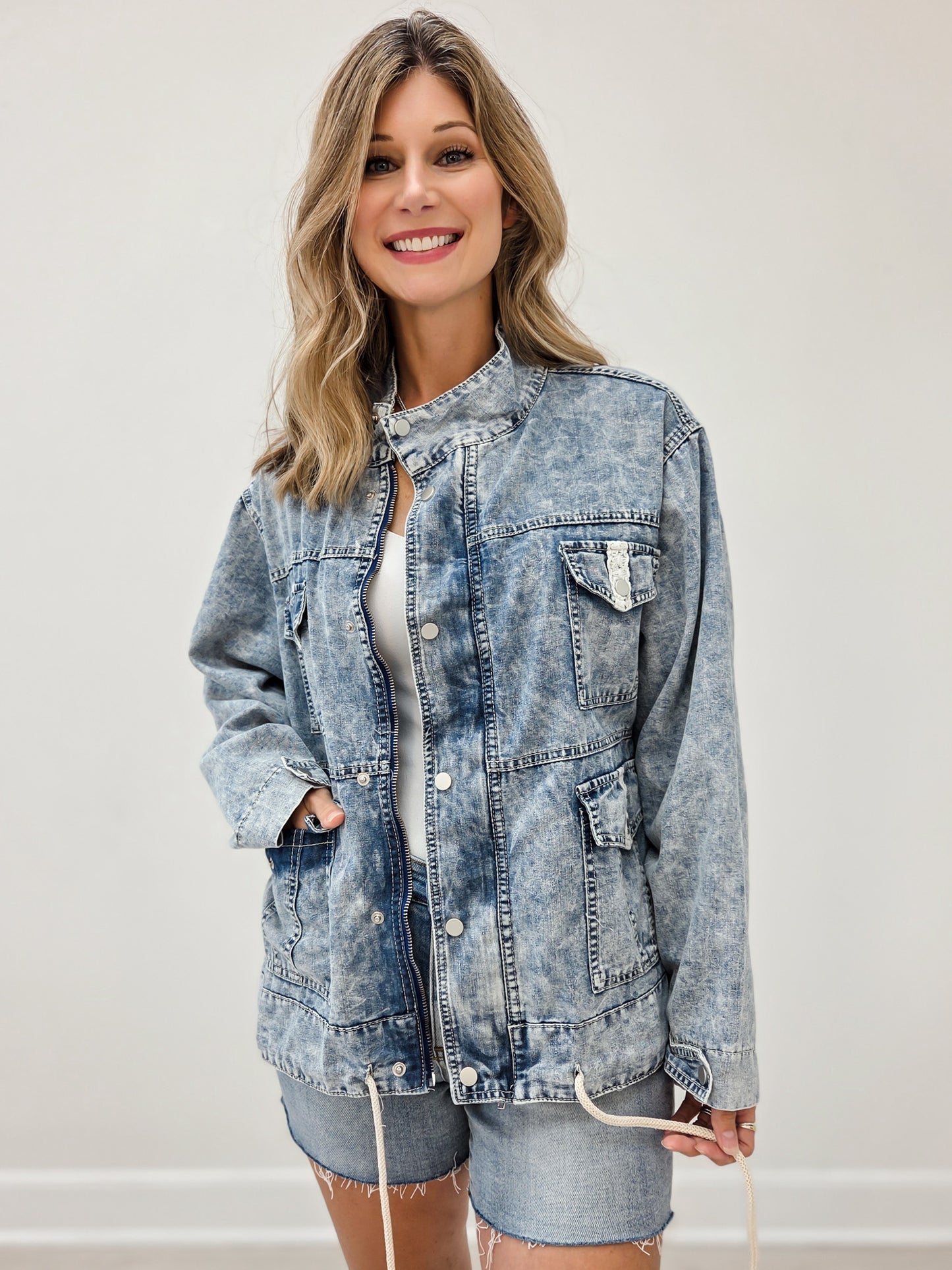 Lightweight Denim Front Button Closure Jacket