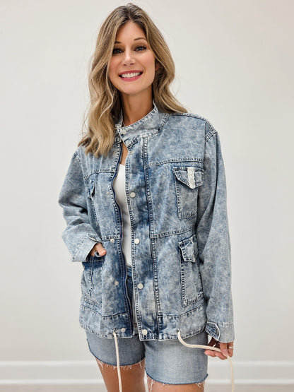 Lightweight Denim Front Button Closure Jacket