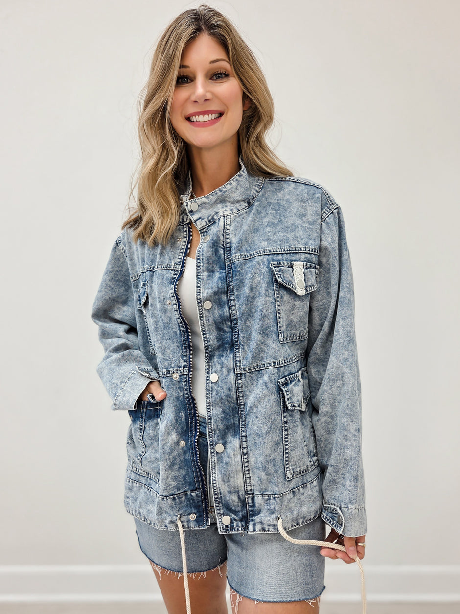 Lightweight Denim Front Button Closure Jacket