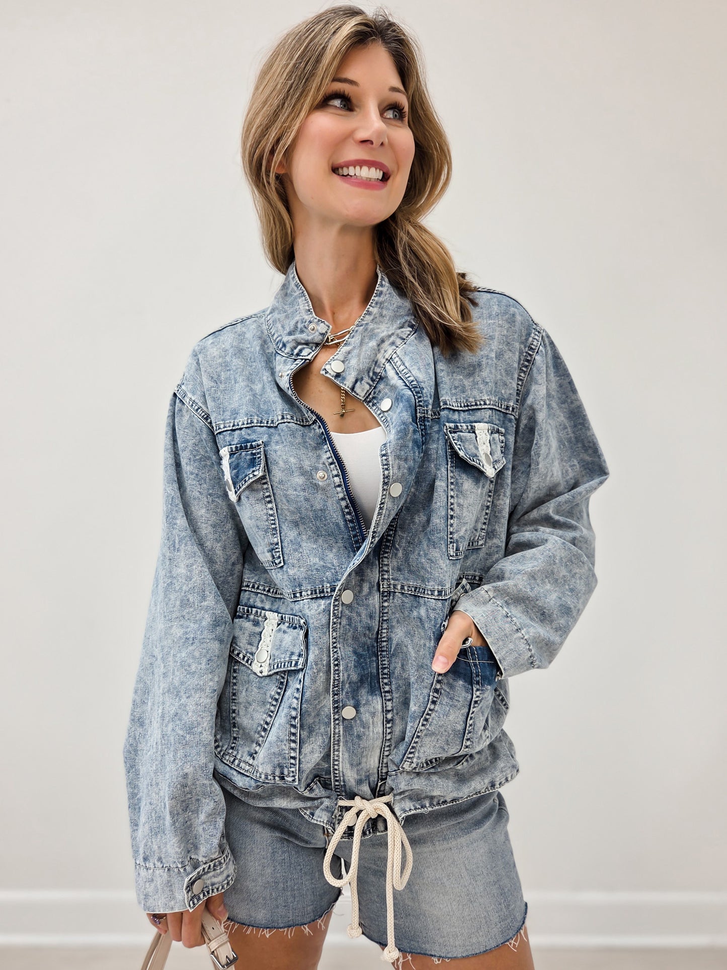 Lightweight Denim Front Button Closure Jacket