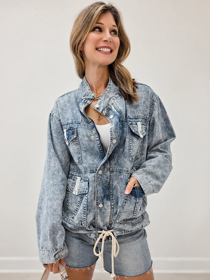 Lightweight Denim Front Button Closure Jacket