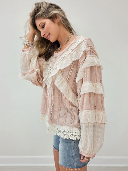 Layered Lace Accent Long Sleeve Top