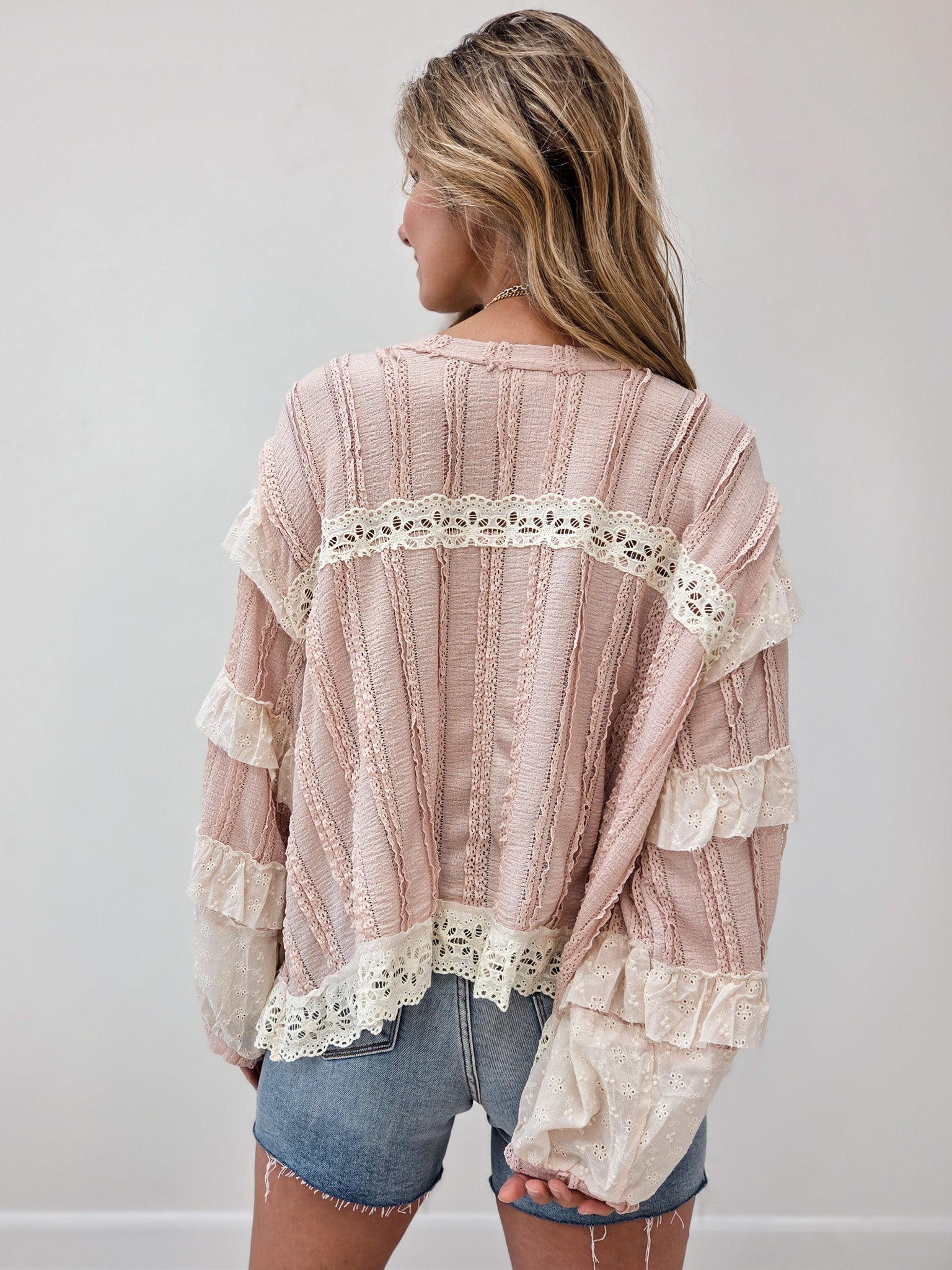 Layered Lace Accent Long Sleeve Top
